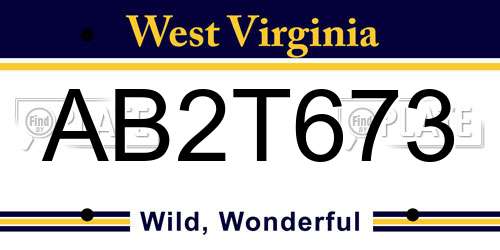 AB2T673 West Virginia License Plate