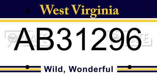 AB31296 West Virginia License Plate