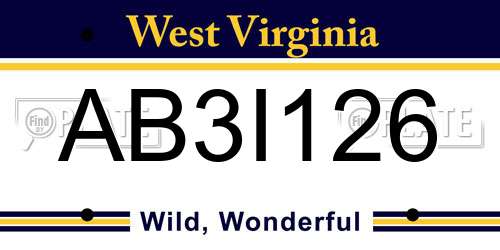 AB3I126 West Virginia License Plate
