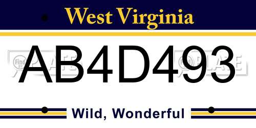 AB4D493 West Virginia License Plate