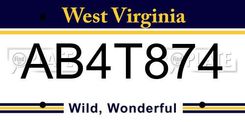 AB4T874 West Virginia License Plate