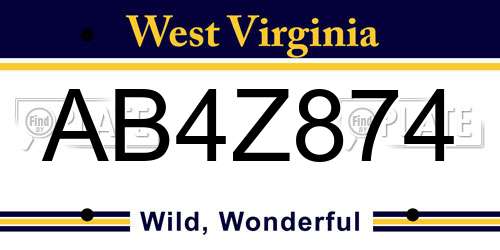 AB4Z874 West Virginia License Plate