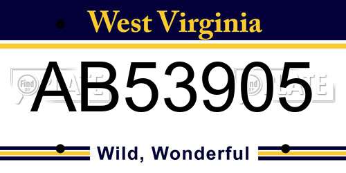 AB53905 West Virginia License Plate