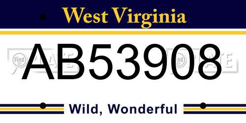 AB53908 West Virginia License Plate