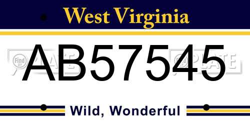 AB57545 West Virginia License Plate