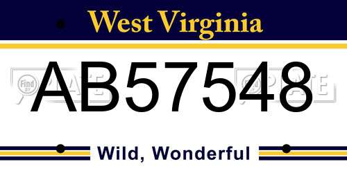 AB57548 West Virginia License Plate