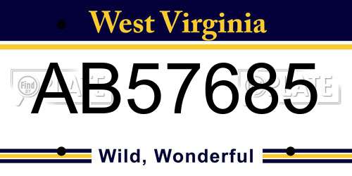 AB57685 West Virginia License Plate