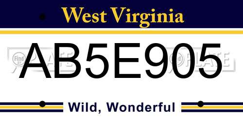 AB5E905 West Virginia License Plate