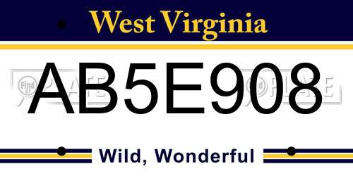 AB5E908 West Virginia License Plate