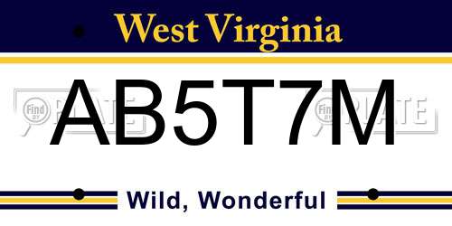 AB5T7M West Virginia License Plate