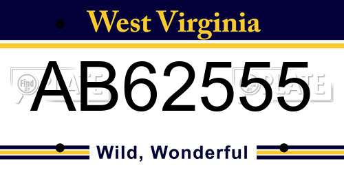 AB62555 West Virginia License Plate