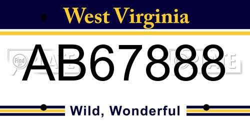 AB67888 West Virginia License Plate