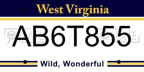 AB6T855 West Virginia License Plate