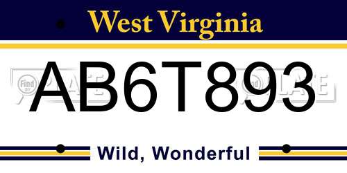 AB6T893 West Virginia License Plate