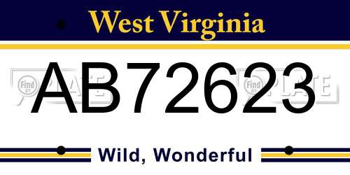 AB72623 West Virginia License Plate