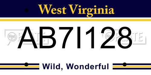 AB7I128 West Virginia License Plate