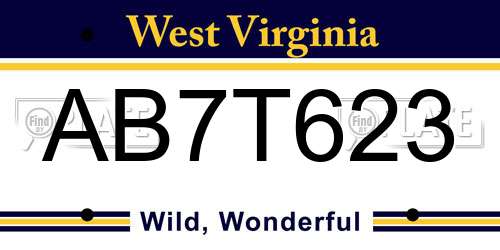 AB7T623 West Virginia License Plate