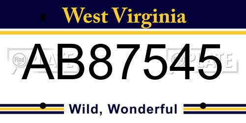 AB87545 West Virginia License Plate