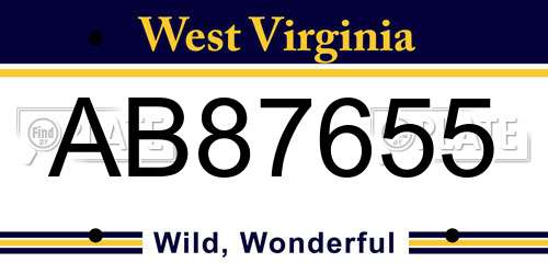 AB87655 West Virginia License Plate