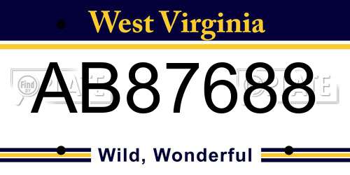 AB87688 West Virginia License Plate
