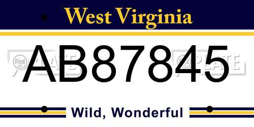 AB87845 West Virginia License Plate