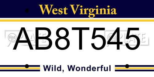 AB8T545 West Virginia License Plate