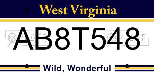 AB8T548 West Virginia License Plate
