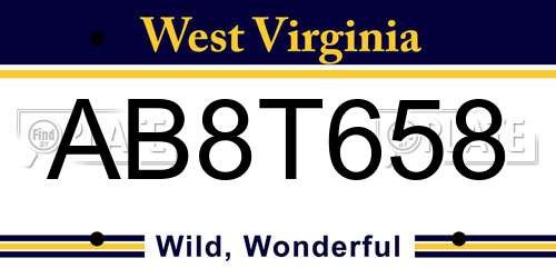 AB8T658 West Virginia License Plate