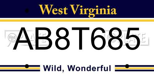 AB8T685 West Virginia License Plate