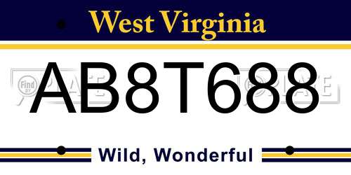 AB8T688 West Virginia License Plate