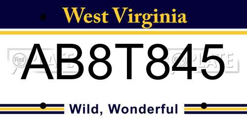 AB8T845 West Virginia License Plate