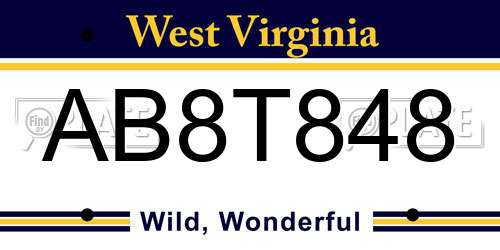 AB8T848 West Virginia License Plate