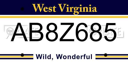 AB8Z685 West Virginia License Plate