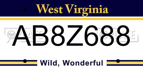 AB8Z688 West Virginia License Plate
