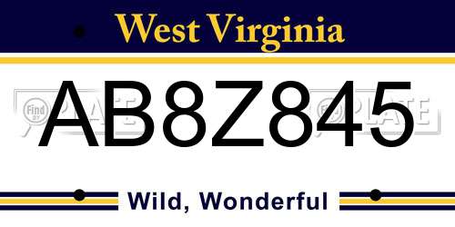 AB8Z845 West Virginia License Plate