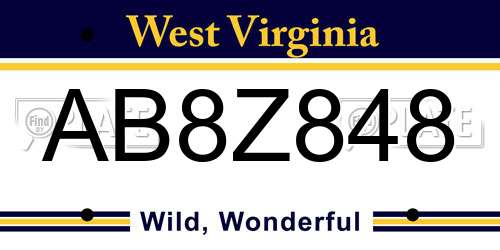 AB8Z848 West Virginia License Plate