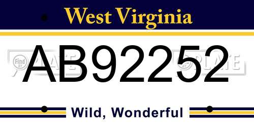 AB92252 West Virginia License Plate