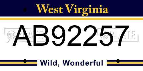 AB92257 West Virginia License Plate