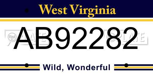 AB92282 West Virginia License Plate