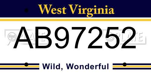 AB97252 West Virginia License Plate