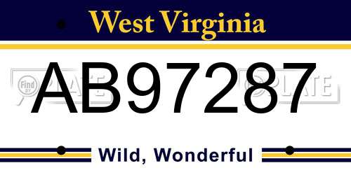 AB97287 West Virginia License Plate