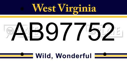 AB97752 West Virginia License Plate