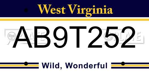 AB9T252 West Virginia License Plate