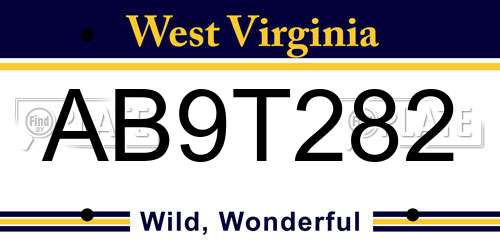 AB9T282 West Virginia License Plate
