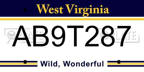 AB9T287 West Virginia License Plate