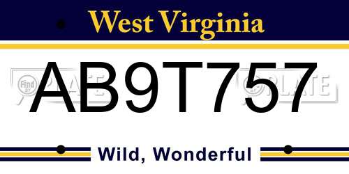 AB9T757 West Virginia License Plate