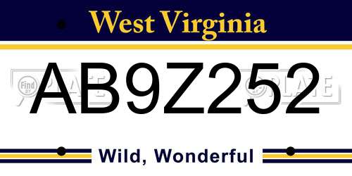 AB9Z252 West Virginia License Plate