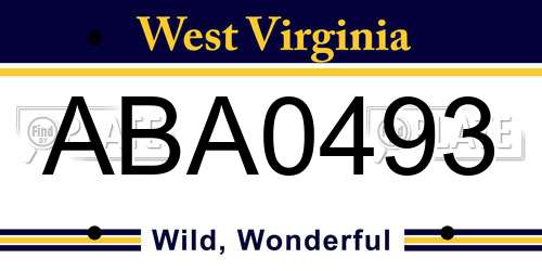 ABA0493 West Virginia License Plate