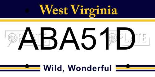 ABA51D West Virginia License Plate