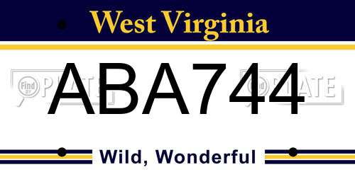 ABA744 West Virginia License Plate